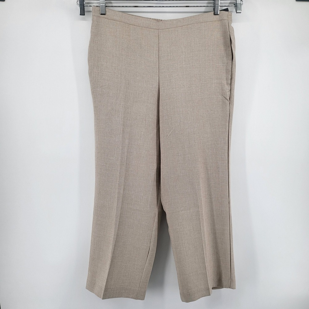 Alfred Dunner Women's 18P Classic Fit Comfort Waist Pants Beige Linen Blend New
